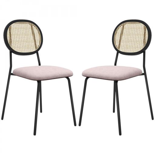 Pack de 2 Sillas de Comedor con Respaldo de Ratán Sintético y Marco de Acero para Salón 44x54x87 cm Rosa y Negro [8]