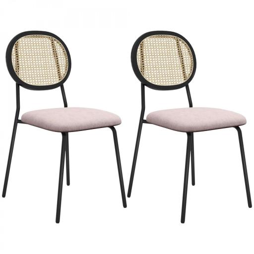 Pack de 2 Sillas de Comedor con Respaldo de Ratán Sintético y Marco de Acero para Salón 44x54x87 cm Rosa y Negro [9]