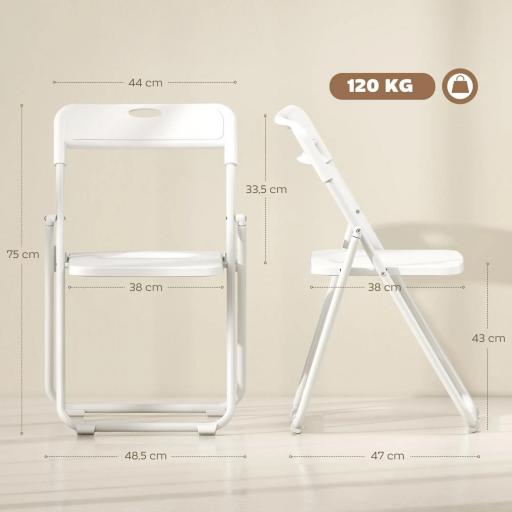 Juego de 6 Sillas Plegables de Plástico con Respaldo Curvo Diseño Ventilación Estructura de Acero 48,5x47x75 cm Blanco [1]