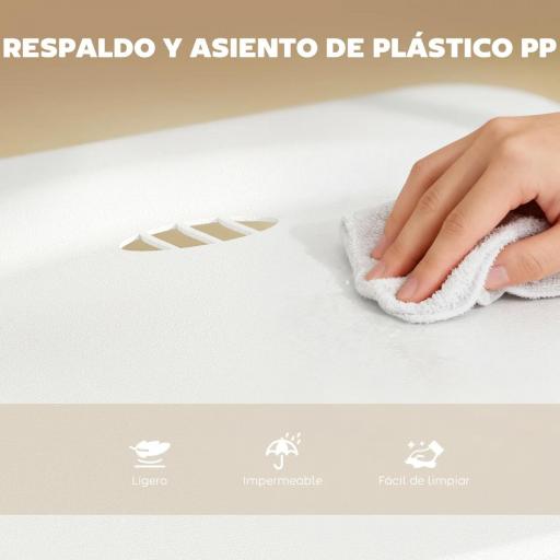 Juego de 6 Sillas Plegables de Plástico con Respaldo Curvo Diseño Ventilación Estructura de Acero 48,5x47x75 cm Blanco [2]