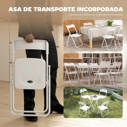 Juego de 6 Sillas Plegables de Plástico con Respaldo Curvo Diseño Ventilación Estructura de Acero 48,5x47x75 cm Blanco [7]