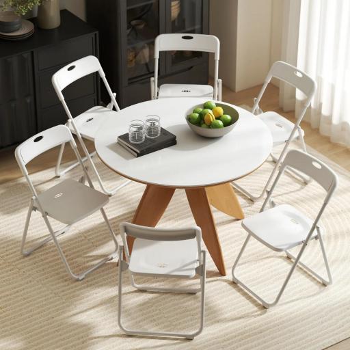 Juego de 6 Sillas Plegables de Plástico con Respaldo Curvo Diseño Ventilación Estructura de Acero 48,5x47x75 cm Blanco [5]