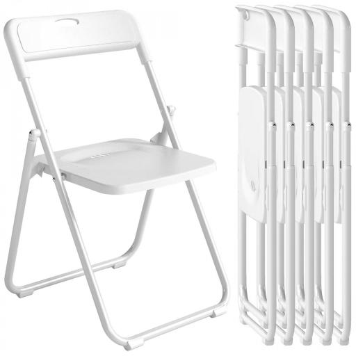 Juego de 6 Sillas Plegables de Plástico con Respaldo Curvo Diseño Ventilación Estructura de Acero 48,5x47x75 cm Blanco [8]