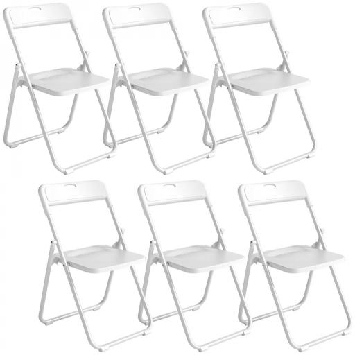 Juego de 6 Sillas Plegables de Plástico con Respaldo Curvo Diseño Ventilación Estructura de Acero 48,5x47x75 cm Blanco [9]