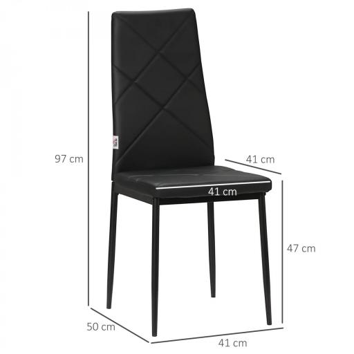 Set de 4 Sillas de Comedor Tapizadas de Piel Sintética con Respaldo Alto y Patas de Metal 41x50x97 cm Negro [3]