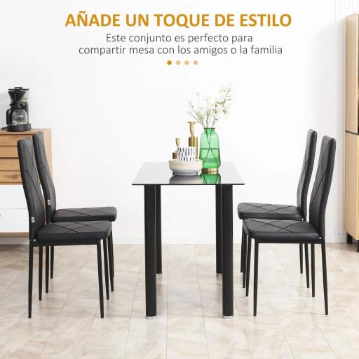 Set de 4 Sillas de Comedor Tapizadas de Piel Sintética con Respaldo Alto y Patas de Metal 41x50x97 cm Negro [4]