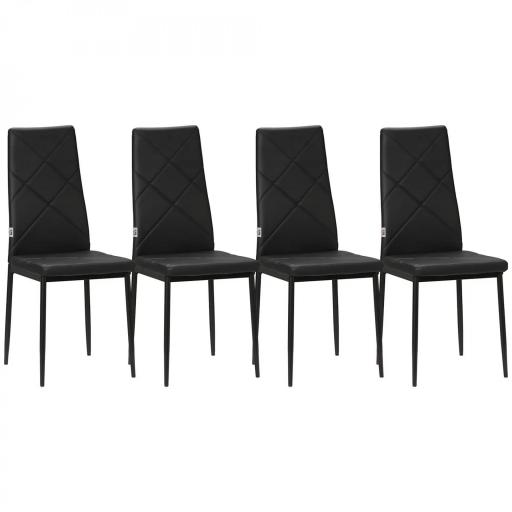 Set de 4 Sillas de Comedor Tapizadas de Piel Sintética con Respaldo Alto y Patas de Metal 41x50x97 cm Negro [8]