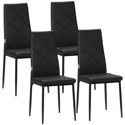 Set de 4 Sillas de Comedor Tapizadas de Piel Sintética con Respaldo Alto y Patas de Metal 41x50x97 cm Negro [9]