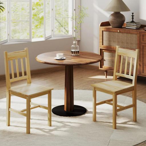 Juego de 2 Sillas de Comedor de Madera Sillas de Cocina con Respaldo de Listones, Asiento Amplio Madera Natural