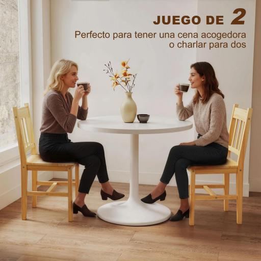 Juego de 2 Sillas de Comedor de Madera Sillas de Cocina con Respaldo de Listones, Asiento Amplio Madera Natural [6]
