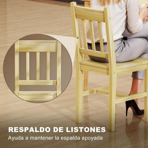 Juego de 2 Sillas de Comedor de Madera Sillas de Cocina con Respaldo de Listones, Asiento Amplio Madera Natural [2]