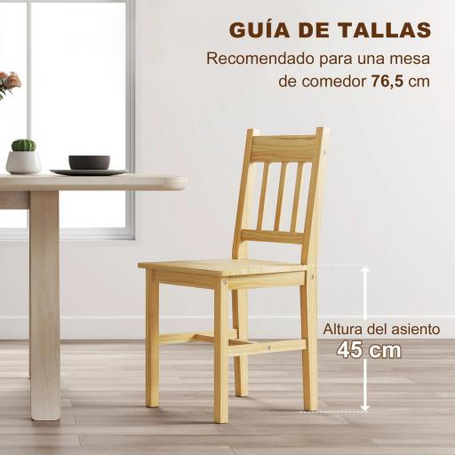 Juego de 2 Sillas de Comedor de Madera Sillas de Cocina con Respaldo de Listones, Asiento Amplio Madera Natural [7]