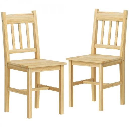 Juego de 2 Sillas de Comedor de Madera Sillas de Cocina con Respaldo de Listones, Asiento Amplio Madera Natural [10]