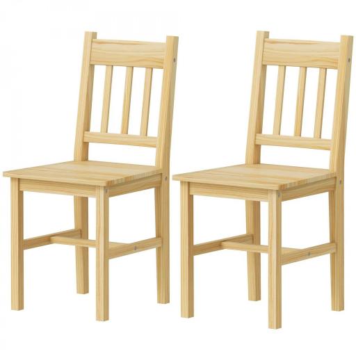 Juego de 2 Sillas de Comedor de Madera Sillas de Cocina con Respaldo de Listones, Asiento Amplio Madera Natural [9]