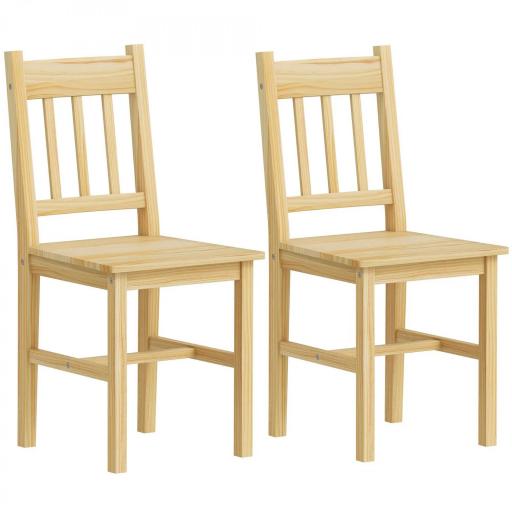 Juego de 2 Sillas de Comedor de Madera Sillas de Cocina con Respaldo de Listones, Asiento Amplio Madera Natural [8]