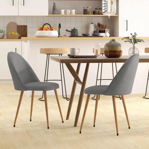 Pack de 2 Sillas de Comedor Sillas de Cocina Tapizadas de Tela de Lino con Patas de Acero Carga 120 kg 50x52x83 cm Gris
