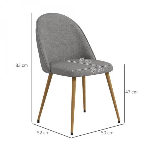 Pack de 2 Sillas de Comedor Sillas de Cocina Tapizadas de Tela de Lino con Patas de Acero Carga 120 kg 50x52x83 cm Gris [1]