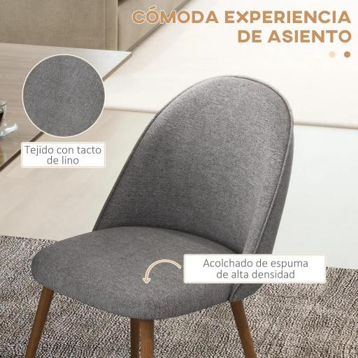 Pack de 2 Sillas de Comedor Sillas de Cocina Tapizadas de Tela de Lino con Patas de Acero Carga 120 kg 50x52x83 cm Gris [7]