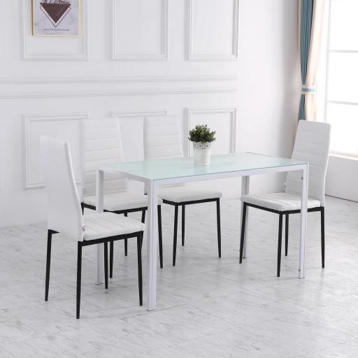 Pack de 4 Sillas de Cocina Modernas Tapizadas en Lino y Patas de Metal para Salón Carga 120 kg 41x50x97 cm Blanco [3]