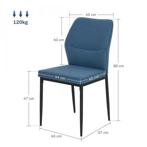 Conjunto de 2 Sillas de Comedor con Tapizado de Terciopelo Sintético Respaldo Curvo y Patas de Acero 45x57x86 cm Azul [1]