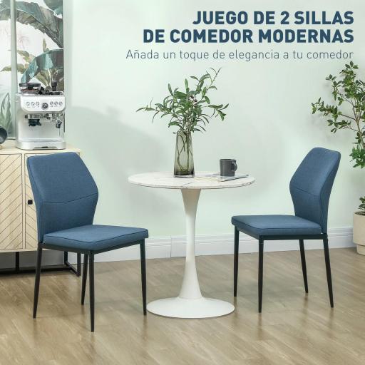 Conjunto de 2 Sillas de Comedor con Tapizado de Terciopelo Sintético Respaldo Curvo y Patas de Acero 45x57x86 cm Azul [2]