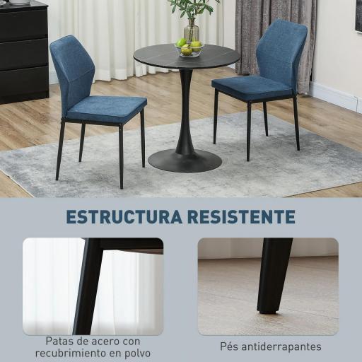 Conjunto de 2 Sillas de Comedor con Tapizado de Terciopelo Sintético Respaldo Curvo y Patas de Acero 45x57x86 cm Azul [4]