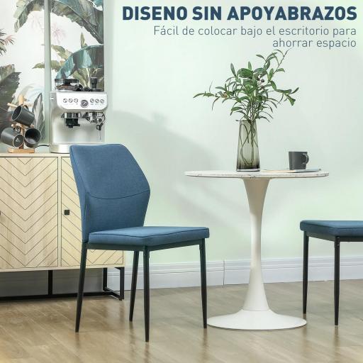 Conjunto de 2 Sillas de Comedor con Tapizado de Terciopelo Sintético Respaldo Curvo y Patas de Acero 45x57x86 cm Azul [5]