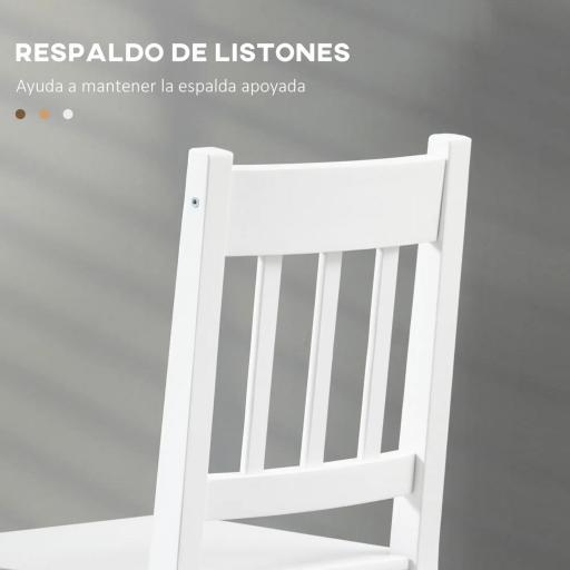 Juego de 2 Sillas de Comedor Blancas Silla de Cocina con Respaldo de Listones Marco de Madera de Pino 41x46,5x85,5 cm [3]