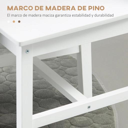 Juego de 2 Sillas de Comedor Blancas Silla de Cocina con Respaldo de Listones Marco de Madera de Pino 41x46,5x85,5 cm [4]