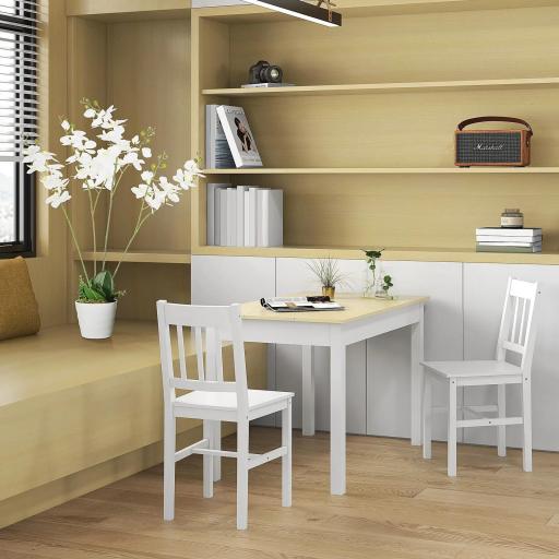 Juego de 2 Sillas de Comedor Blancas Silla de Cocina con Respaldo de Listones Marco de Madera de Pino 41x46,5x85,5 cm [7]