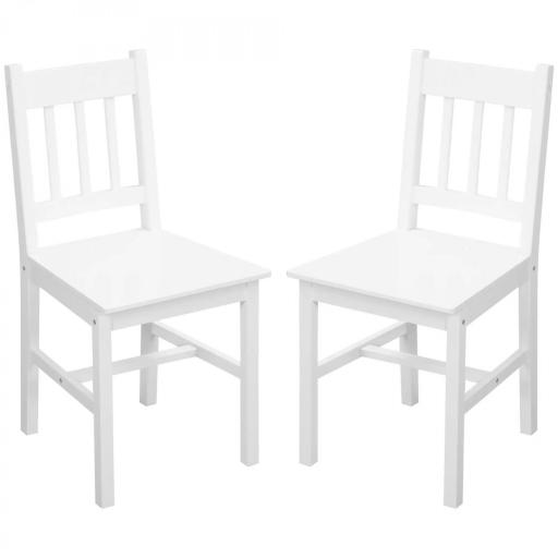 Juego de 2 Sillas de Comedor Blancas Silla de Cocina con Respaldo de Listones Marco de Madera de Pino 41x46,5x85,5 cm [9]