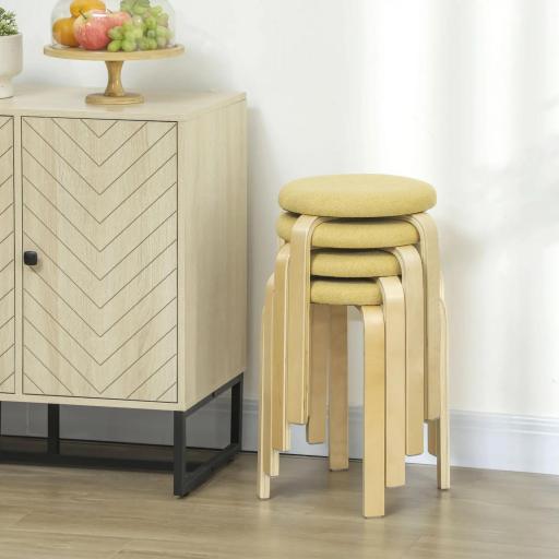Juego de 4 Taburetes Redondos de Madera Apilables con Asiento Acolchado para Cocina Comedor Dormitorio Amarillo [4]