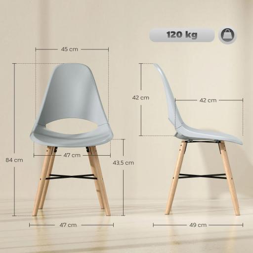Pack de 2 Sillas de Comedor de Plástico con Respaldo Curvado y Patas de Madera de Caucho Gris [1]