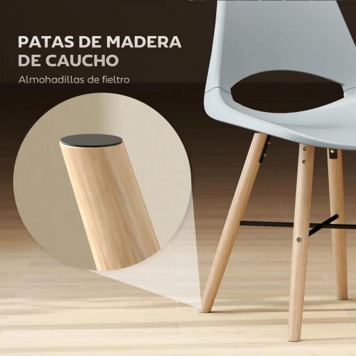 Pack de 2 Sillas de Comedor de Plástico con Respaldo Curvado y Patas de Madera de Caucho Gris [3]