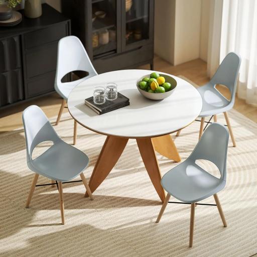 Pack de 2 Sillas de Comedor de Plástico con Respaldo Curvado y Patas de Madera de Caucho Gris [5]