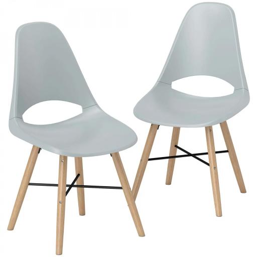 Pack de 2 Sillas de Comedor de Plástico con Respaldo Curvado y Patas de Madera de Caucho Gris [9]