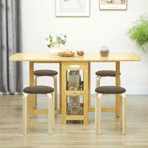 Juego de 4 Taburetes Redondos de Madera Apilables con Asiento Acolchado para Cocina Comedor Dormitorio Marrón