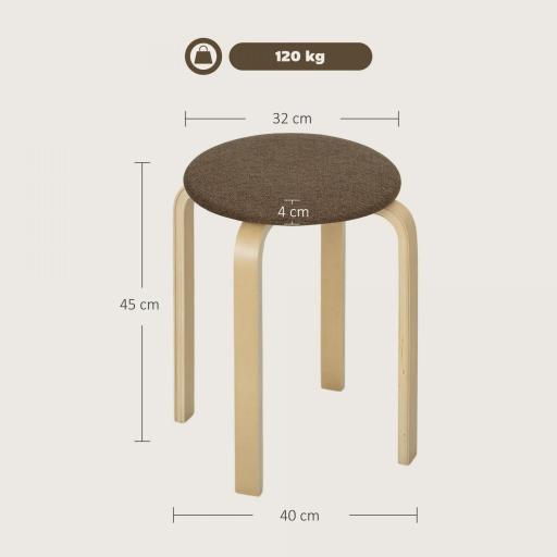 Juego de 4 Taburetes Redondos de Madera Apilables con Asiento Acolchado para Cocina Comedor Dormitorio Marrón [1]
