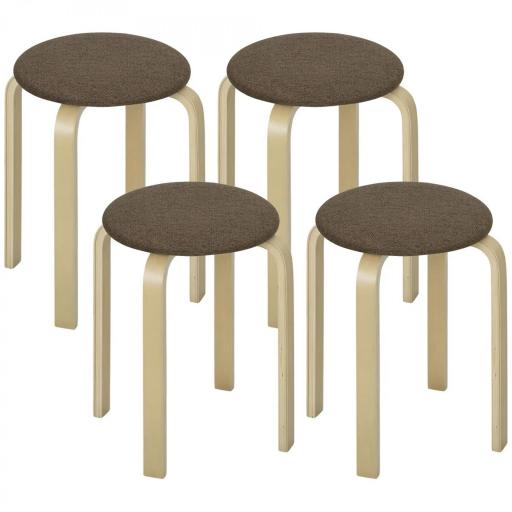 Juego de 4 Taburetes Redondos de Madera Apilables con Asiento Acolchado para Cocina Comedor Dormitorio Marrón [8]