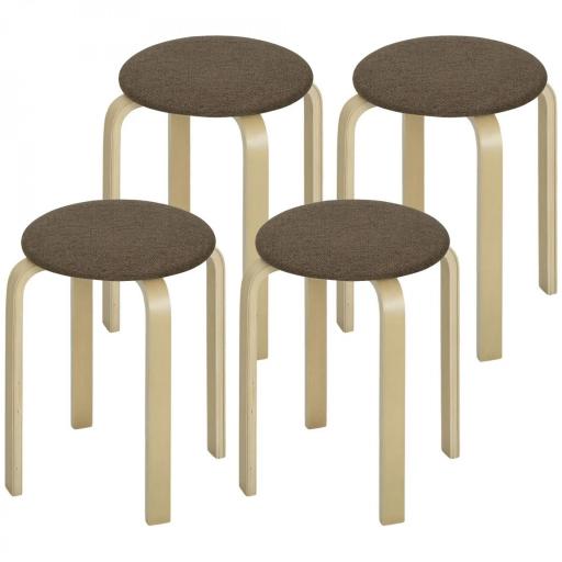 Juego de 4 Taburetes Redondos de Madera Apilables con Asiento Acolchado para Cocina Comedor Dormitorio Marrón [9]
