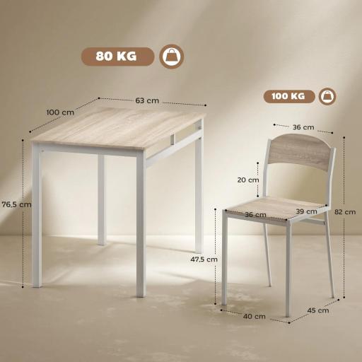 Juego de Mesa y 4 Sillas de Comedor Estilo Moderno Marco Metálico para Espacios Pequeños Blanco [3]