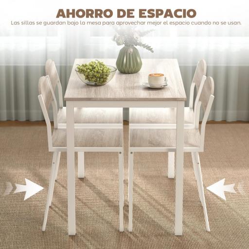 Juego de Mesa y 4 Sillas de Comedor Estilo Moderno Marco Metálico para Espacios Pequeños Blanco [4]