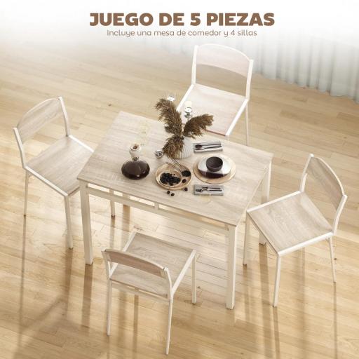 Juego de Mesa y 4 Sillas de Comedor Estilo Moderno Marco Metálico para Espacios Pequeños Blanco [2]