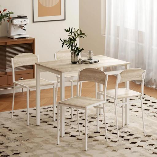 Juego de Mesa y 4 Sillas de Comedor Estilo Moderno Marco Metálico para Espacios Pequeños Blanco [6]