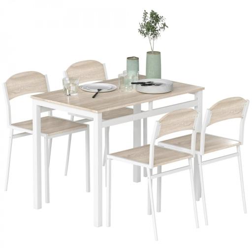Juego de Mesa y 4 Sillas de Comedor Estilo Moderno Marco Metálico para Espacios Pequeños Blanco [9]
