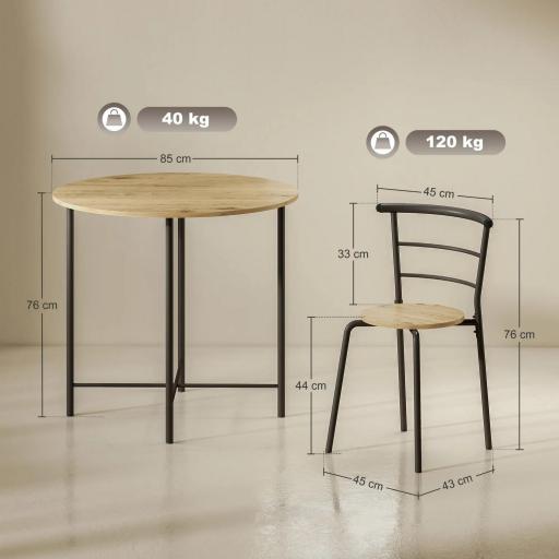 Juego de Mesa y 4 Sillas de Comedor Redonda Estilo Industrial Marco Metálico para Espacios Pequeños Salón Natural [1]