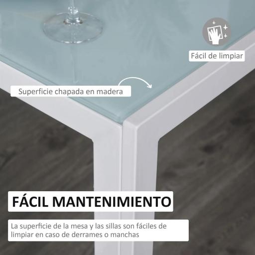 Conjunto de Comedor de Mesa y 4 Sillas 5 Piezas Mesa Rectangular de Vidrio Templado y Sillas Tapizadas en PU Blanco [3]