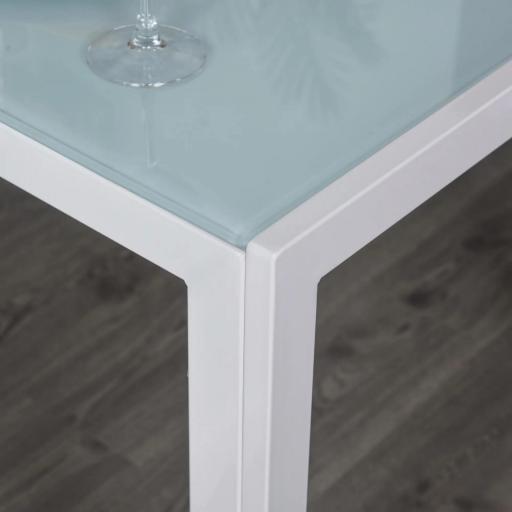 Conjunto de Comedor de Mesa y 4 Sillas 5 Piezas Mesa Rectangular de Vidrio Templado y Sillas Tapizadas en PU Blanco [8]
