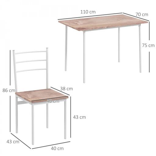 Conjunto de Comedor 5 Piezas Juego de 1 Mesa y 4 Sillas con Pies Acero para Cocina 110x70x75 cm Madera Natural y Blanco [1]