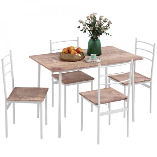 Conjunto de Comedor 5 Piezas Juego de 1 Mesa y 4 Sillas con Pies Acero para Cocina 110x70x75 cm Madera Natural y Blanco [9]